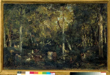 Træinteriør kaldet den gamle sovesal i Bas-Breau (Fontainebleau-skov) Maleri af Theodore Rousseau (1812-1887) 1836 Søn. 0,65x1,03 m Paris, Orsay Museum