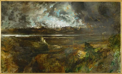 Mont Blanc set fra La Faucille, stormeffekt (maleri på lærred)