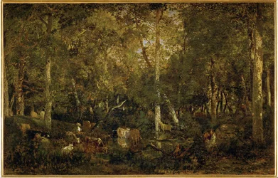 Le Vieux Dormoir du Bas-Breau", en del af skoven i Fontainebleau (maleri på lærred)
