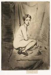 Figur af en kvinde, der sidder på huk