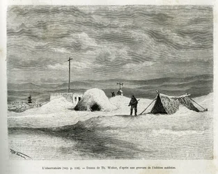 Det meteorologiske observatorium blev installeret ved Koljutschin-bugten (polarcirklen), mens skibet La Vega blev fanget i isen, og besætningen forberedte sig på overvintring. Gravering af Th.Weber, for at illustrere historien om Vega