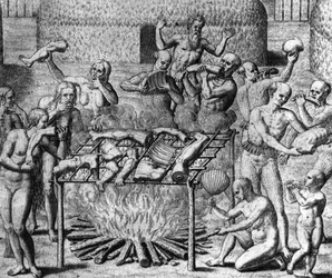 Anthropophage Meals: Cannibales in Brazil - i "The Wonderful Tale of America" ​​af Théodore de Bry