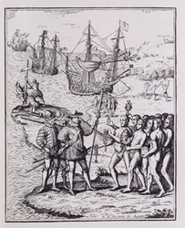 Columbus på Hispaniola, fra "The Narrative and Critical History of America", redigeret af Justin Winsor, London, 1886