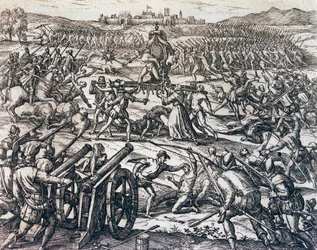 Francisco Pizarros (ca. 1475-1541) tropper, der fangede inkakejser Atahualpa under slaget ved Cajamarca, 16. november