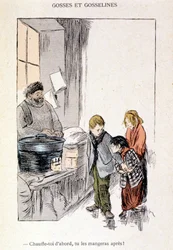 Børn og Gosseliner: Varm dig selv først, du spiser dem bagefter! i ""In Life"", af Steinlen 1901