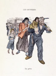 Arbejdere: i strejke i ""In Life"", af Steinlen 1901
