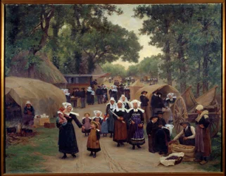 Ankomsten til Pardon de Fouesnant Breton Families i traditionel dragt. Maleri af Theophile Deyrolle (1844-1923) 1892 Brest, Museum of Fine Arts