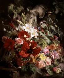 Stilleben med liljer, valmuer og roser. Maleri af Theude Gronland (1817-1876) Privat samling.