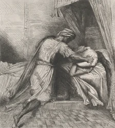 Han kvæler hende: plade 13 fra Othello Act 5, Scene 2, ætset 1844, genoptrykt 1900.