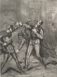 Skurk, du dør: plade 10 fra Othello Act 5, Scene 1, ætset 1844, genoptrykt 1900.