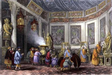 Forsoningsoffer til afdøde slægtninge, graveret af E. Challis (gravering)