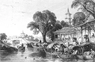Silk Farms at Hoo-Chen, graveret af J. Tingle (gravering)
