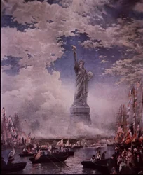 Afsløring af Frihedsgudinden i New York Harbor, 28. oktober 1886 (farve litho)