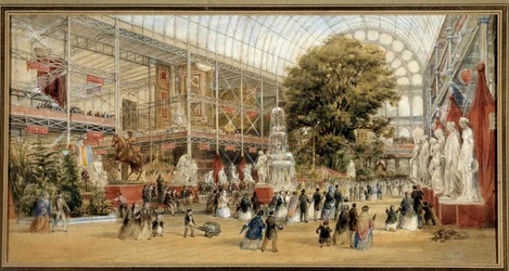 Dronning Victoria (1819-1901) besøger 1851-udstillingen i Crystal Palace i London. Verdensudstillingen 1851. Maleri af Thomas Abiel Prior (1809-1886) Ec. Ang.