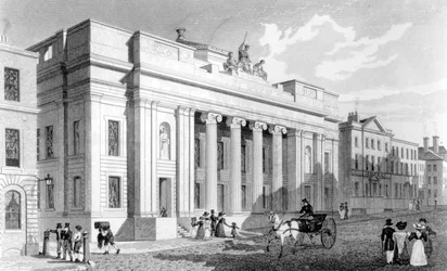 Rådhuset, Manchester, graveret af Richard Winkles, 1829