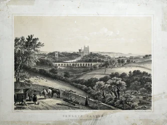 Penrhyn Castle, ca. 1850 (farvet litografi på papir)