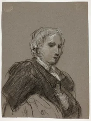 Buste af en kvinde (recto); Draperet figur, trekvart længde (verso)