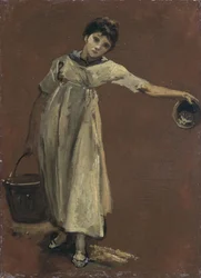Pige med spand (olie på lærred)