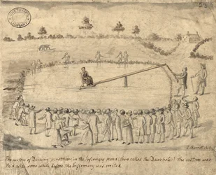 Ducking prostituerede, Manchester, 1819 (pen og blæk og vask på papir)