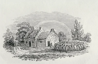 Hanekamp uden for en kro, ca. 1801, fra „Landbirds“, udgivet 1805