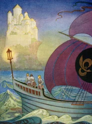 Ridderen Perceval nærmer sig Camelot til søs