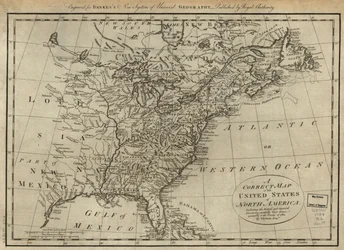 Et korrekt kort over Nordamerikas Forenede Stater; inklusive de britiske og spanske territorier, omhyggeligt fastlagt i overensstemmelse med traktaten af 1784. LOC 74692103