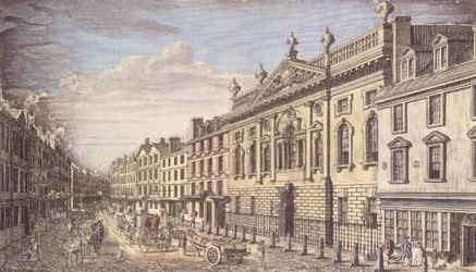 Ironmongers Hall og Fenchurch Street, stik, efter I. Donawell, ca. 1750