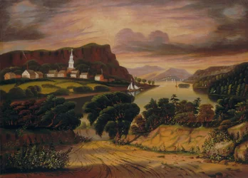 Lake George og landsbyen Caldwell, midten af det 19. århundrede (olie på lærred)