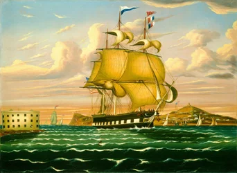 Packet Ship Passing Castle Williams, New York Harbor, midten af det 19. århundrede (olie på lærred)
