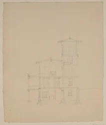Tegning af foreslået villa i Catskill, ca. 1801-48 (grafitblyant på råhvidt vævet papir)