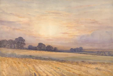 Landskab ved solnedgang