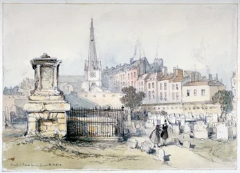 Udsigt over Bunhill Row fra Bunhill Fields, Finsbury, Islington, London, c1860.
