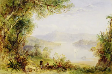 Udsigt over Hudson River, ca. 1840-45 (olie på panel)