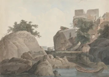 Fakirs klippe ved Sultanganj ved Ganges-floden
