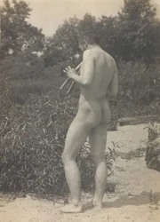 Thomas Eakins, nøgen, spillende fløjte, ca. 1883