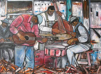 Blues In The Rouge, 2014 (blandede medier på lærred)
