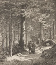 Skovinteriør med to figurer