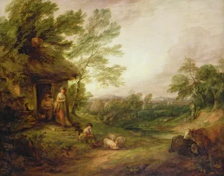 Hyttedør med pige og grise, ca. 1786