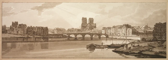 Et udvalg af tyve af de mest maleriske udsigter i Paris: Udsigt over Pont de la Tournelle..., 1802.