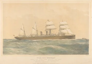 Dampskibet Austral, der tilhører Orient Steam Navigation Company Limited, ca. 1868-74 (farvelitografi)