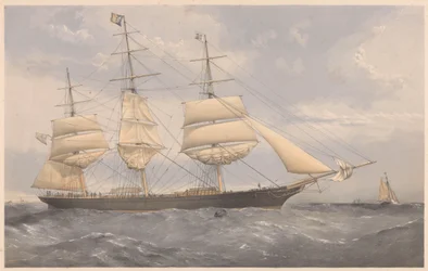 Clipperskibet Norman Court, ca. 1868-74 (farvelitografi, grafit)