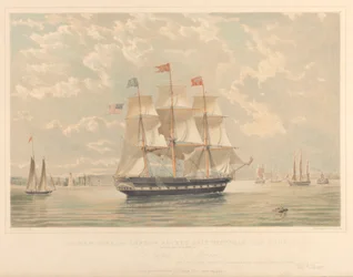 New York and London Packet-skibet Victoria (på vej ind i New Yorks havn), ca. 1839-44 (litografi, farvelagt)