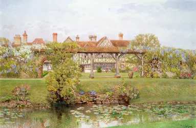 Great Tangley Manor, Surrey, med liljedammen og den overdækkede vandresti