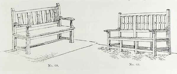 Havebænke, fra Thomas Mawsons "The Art and Craft of Garden Making", udgivet i 1900 (gravering) (s/h foto)