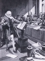 Galileo optræder for kardinalerne i Rom, illustration fra 