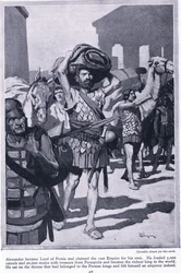 Plyndringen af en skatteby: Alexander blev hersker over Persien. Han lod alle skattene fra Persepolis læsse for at blive meget rig, ca. 1950