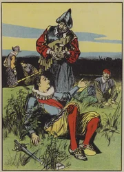 Sir Philip Sidney og den døende soldat (farvelitografi)