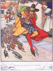 "Skridt for skridt fulgte de dansende" (farvelitografi)
