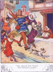 "Du skulle have hørt Hamelin-folket" (farvelitografi)