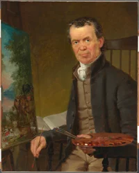 Portræt af Edward Hicks, der maler det fredelige rige